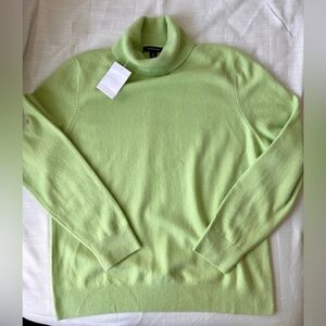 Women’s Lands End 100% Cashmere Turtleneck Sweater Lime Green Chartreuse XL, NWT